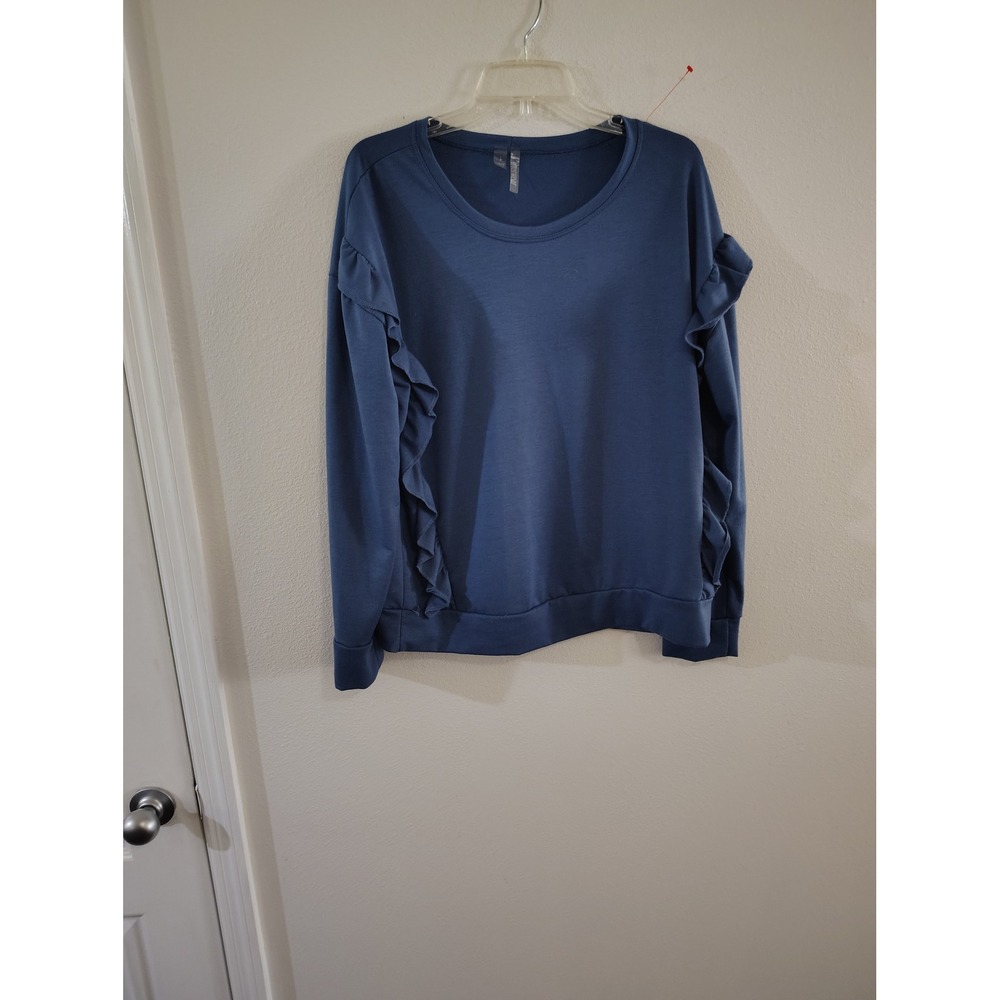 Silverwear Womens Blue Ruffle Trim Long Sleeve Pullover Sweatshirt Large USA